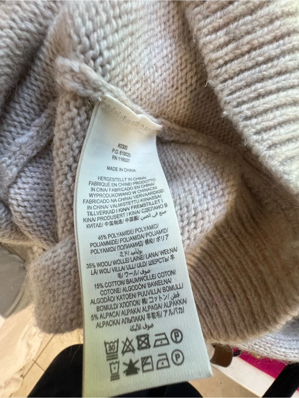 Boden Sweater Fife Pullover Mock Neckline Beige with Pink Trim L - Picture 8 of 8